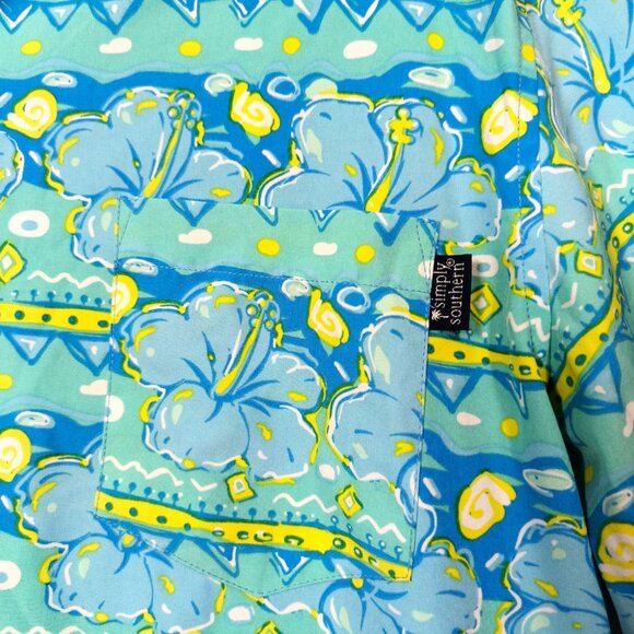 Simply Southern Men's Hibiscus Floral Hawaiian Performance Shirt Size Medium - Picture 4 of 7